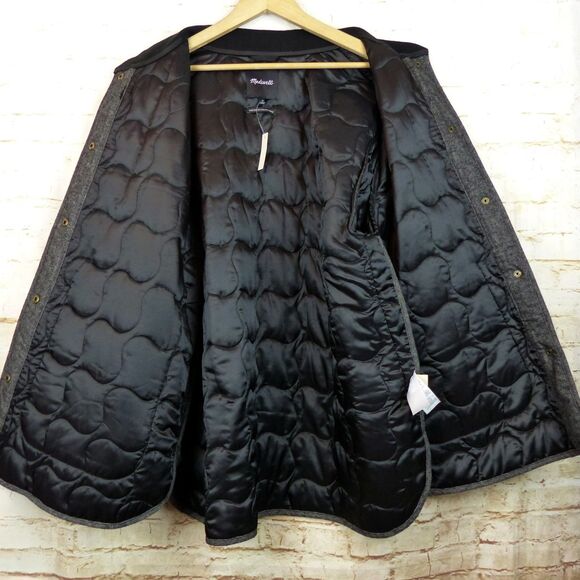 Madewell Quilted Oversized Bomber Jacket Women 3X Black Herringbone Wool N0317 - Picture 12 of 13